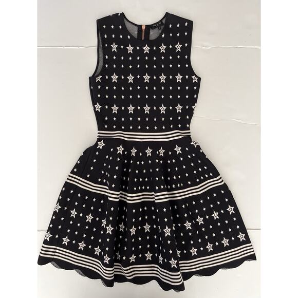 Ted Baker Mariae Sweater Dress 3 (US 8) Black Stars Jacquard Fit Flare Skater - Picture 4 of 12